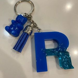 Handmade resin R keychain with resin gummy bear and tassel
